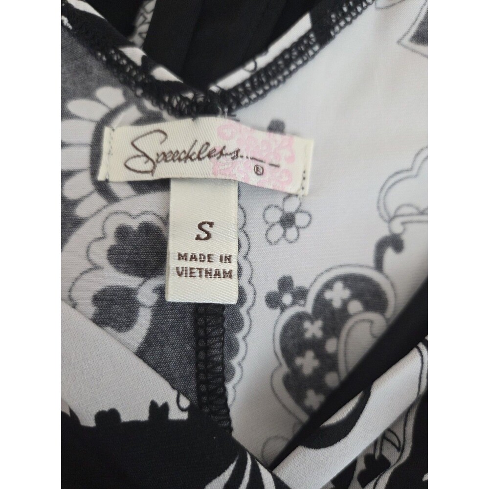 Speechless Black White Paisley V-Neck Strappy Sleeveless A-Line Knee Dress S - Picture 3 of 3